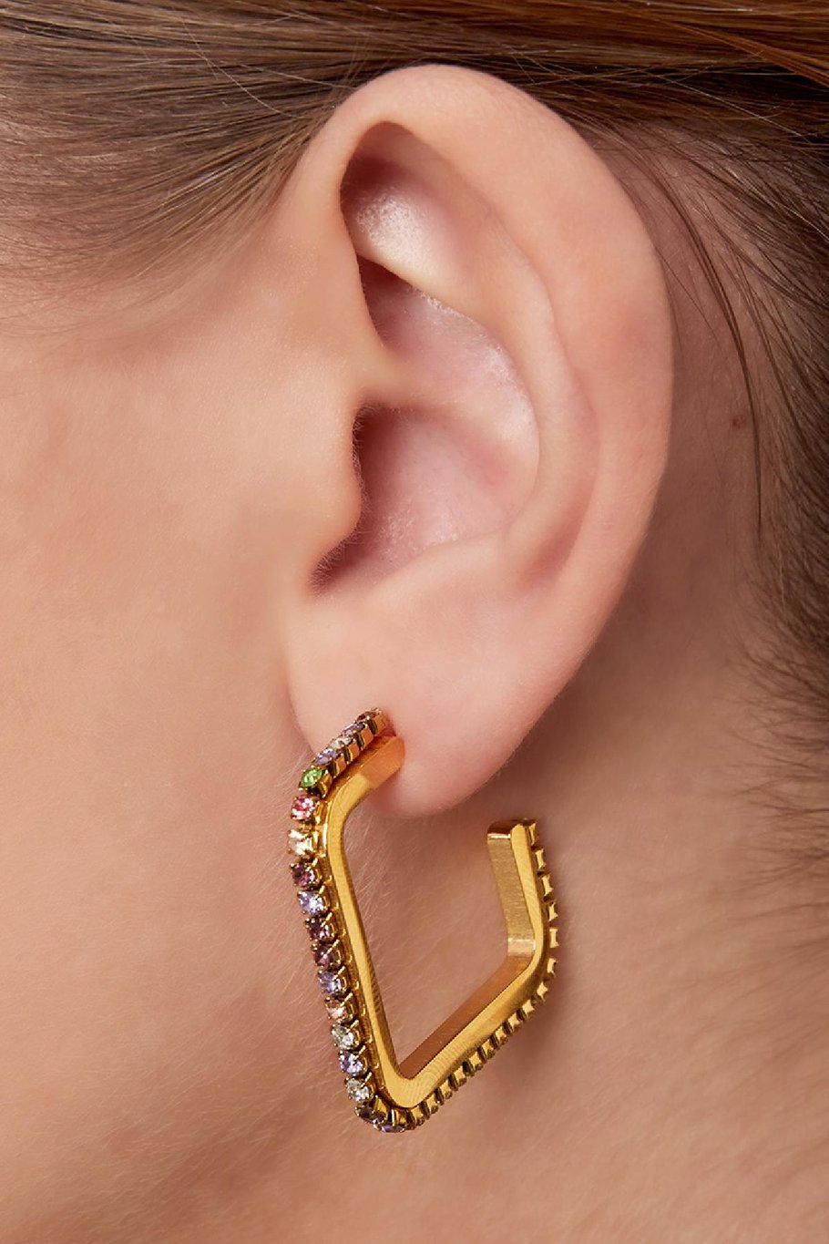 Pendientes Zircon Cuadrado Color dorado Acero inoxidable Imagen4